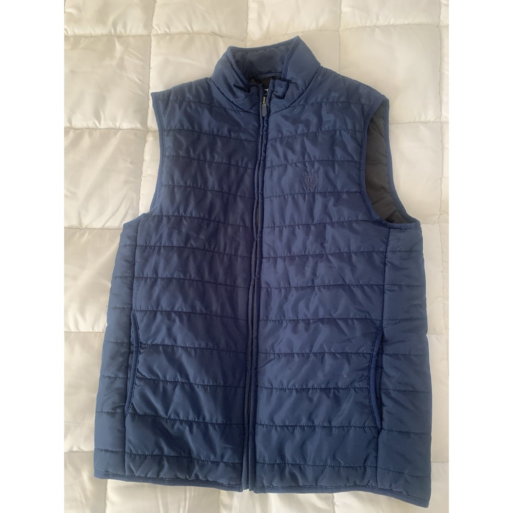 Chaps Mens Navy Blue Puffer Vest Size Small Reg‎ Sleeveless Top Vest W/pockets